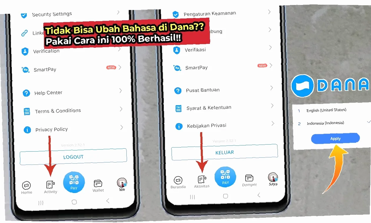 cara mengubah bahasa di aplikasi dana